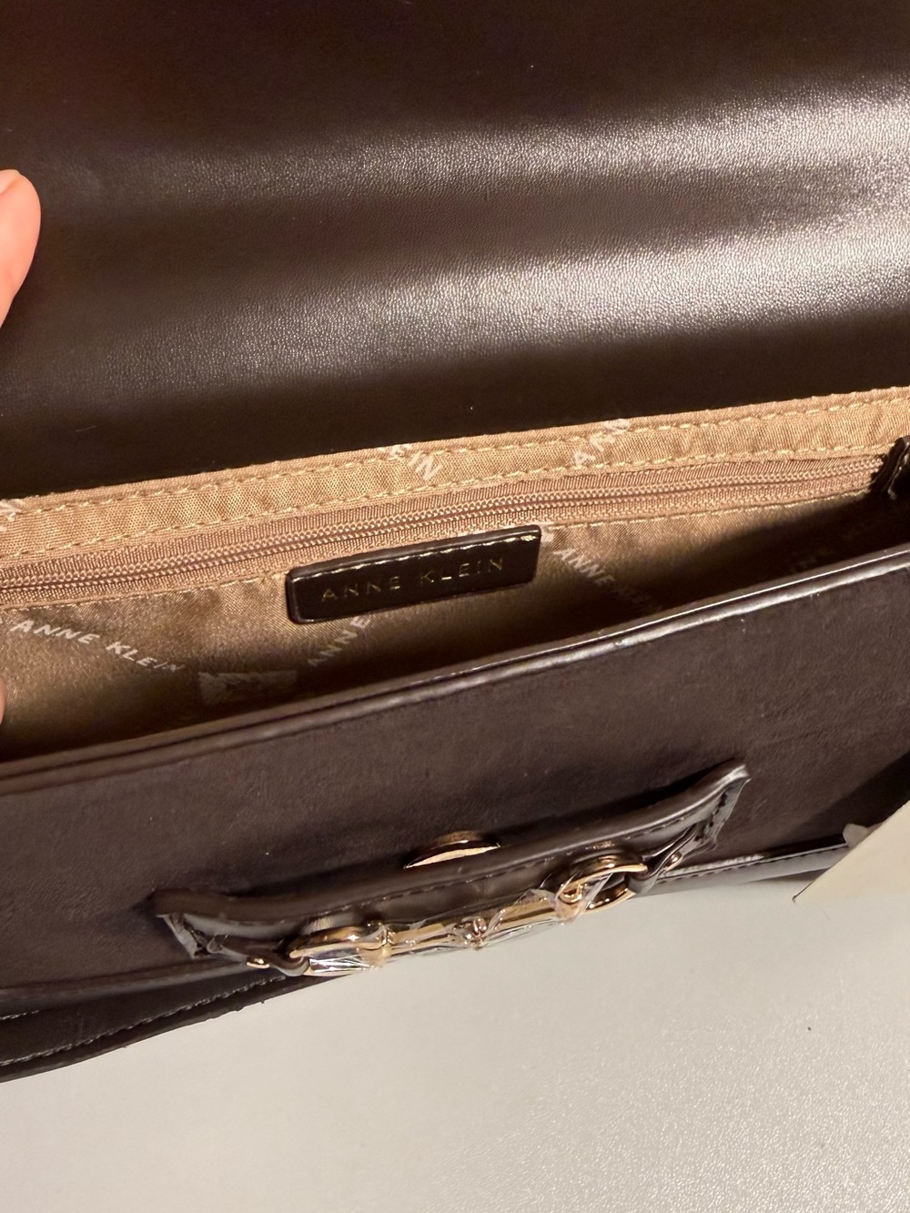 Anne Klein Dark Brown Crossbody Bag with Gold Hardware - Picture 7 of 8
